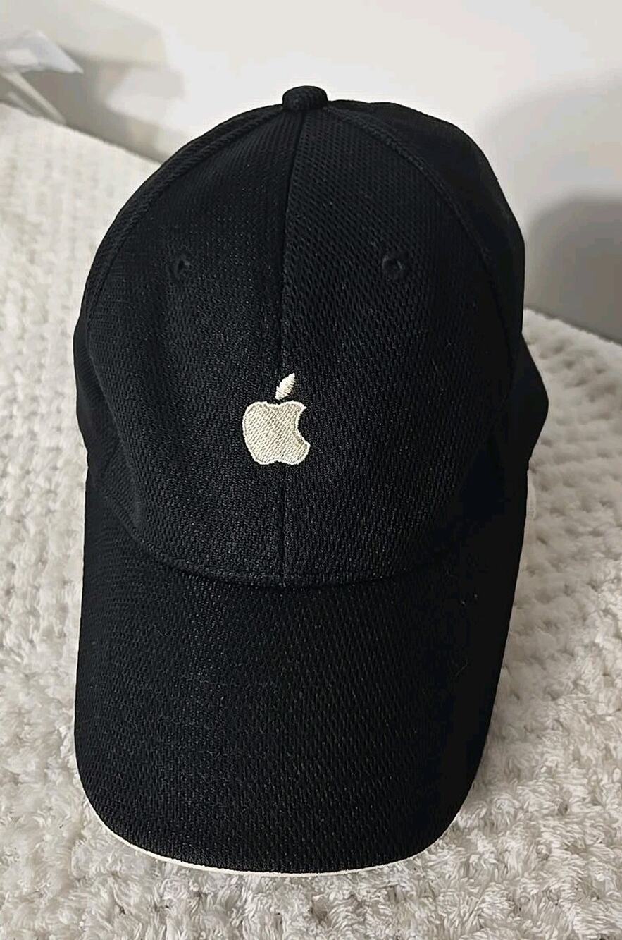 KC Caps NU-FIT Black Mesh Baseball Cap Embroidered Apple Logo Breathable OS
